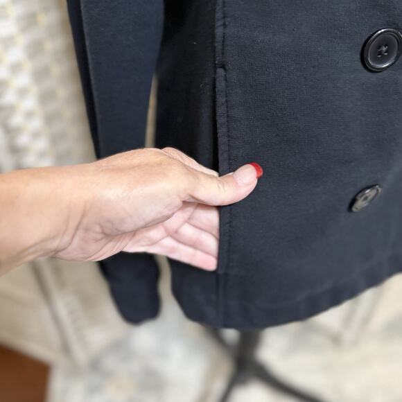 Norma Kamali Double Breast Knit Jacket Women’s Large Black Blazer Peacoat Cuffs - Picture 5 of 10